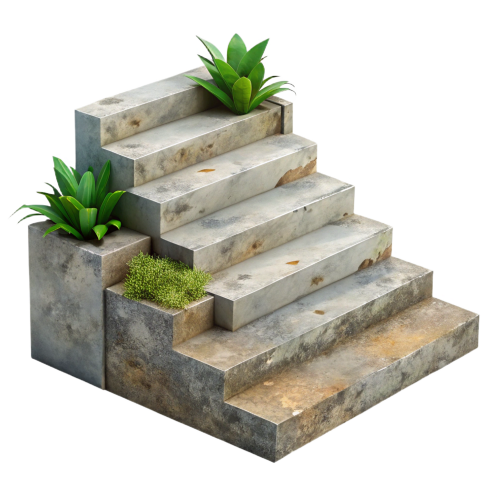 beautiful creative Weathered Concrete Steps with Plants Transparent Element high quality png