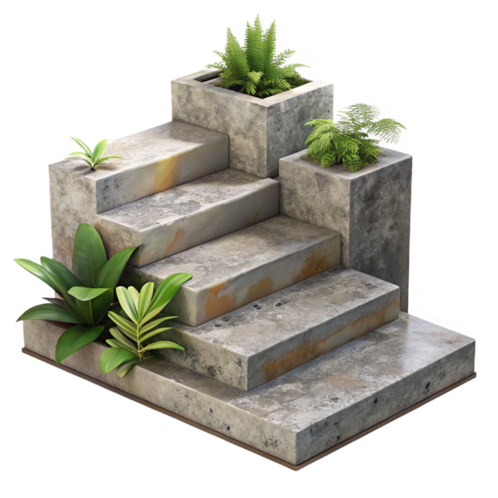 magnificent abstract Weathered Concrete Steps with Plants Transparent Element detailed png