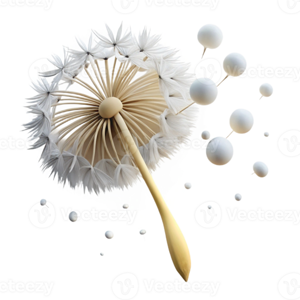 elegant creative Windblown Dandelion Seeds White Isolated Element premium png