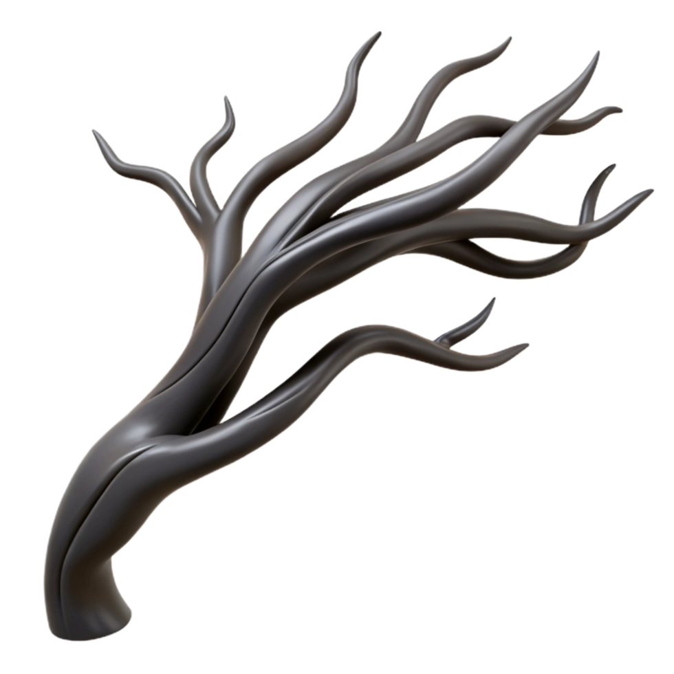 elegant abstract Windswept Tree Branch Silhouette Isolated Cutout Black detailed png