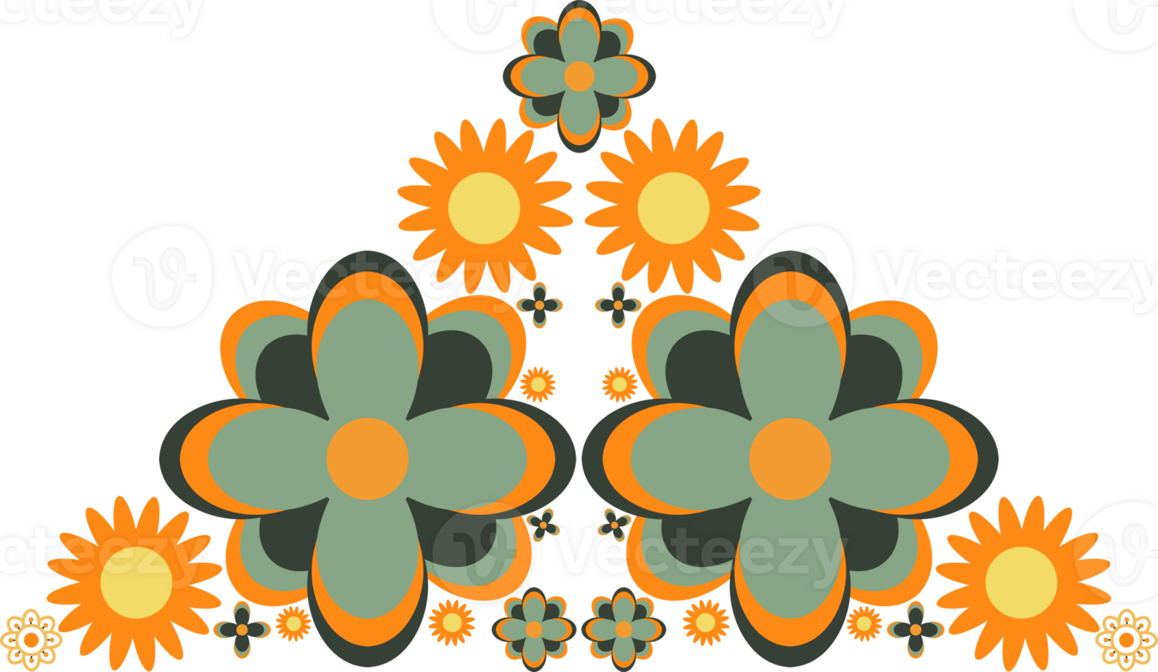 Flat Flower border Art with Bold, Vibrant Petals png