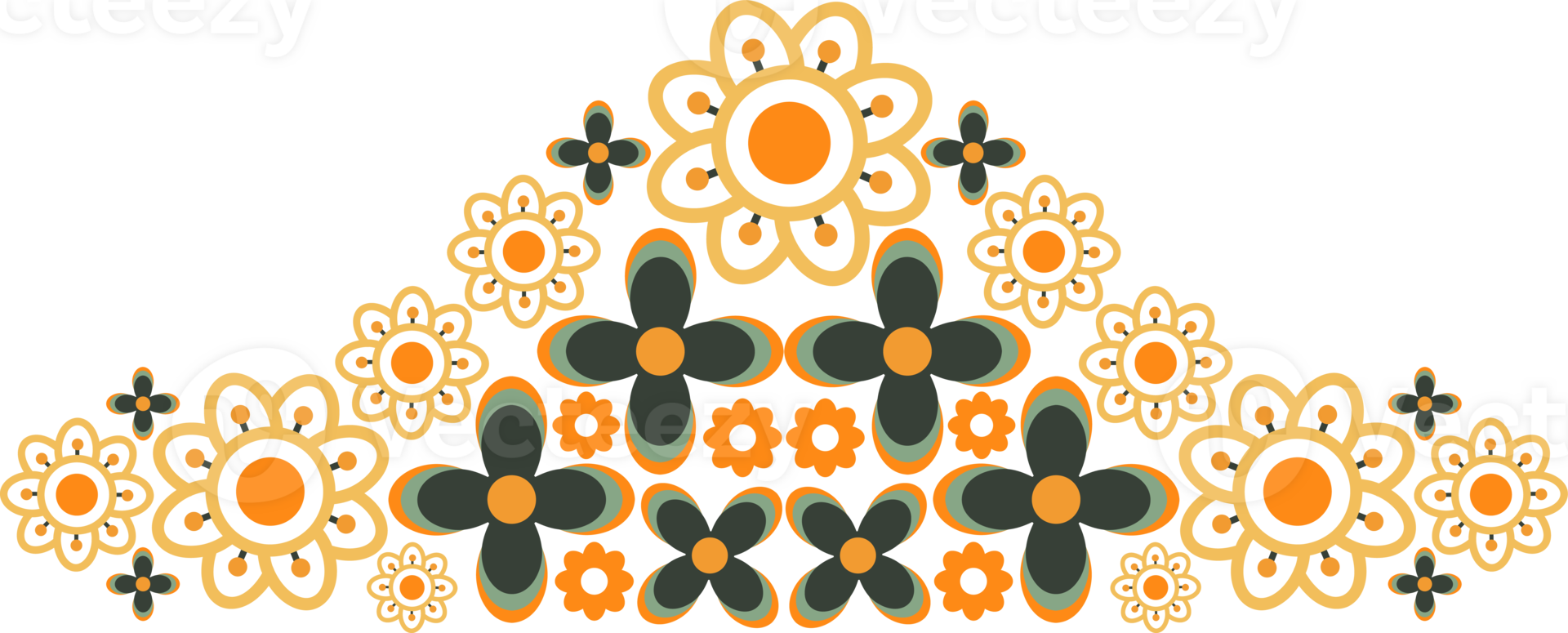 Flat Flower frame Art with Bold, Vibrant Petals png