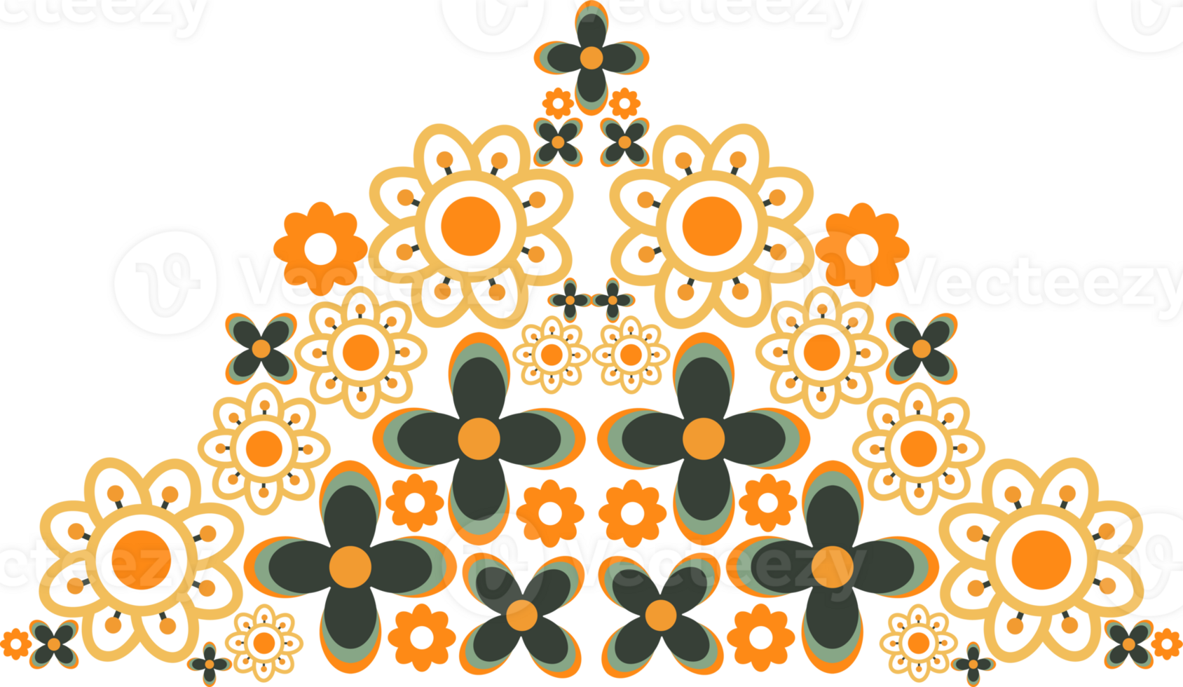 Flat Flower frame Art ornament with Bold, Vibrant Petals png