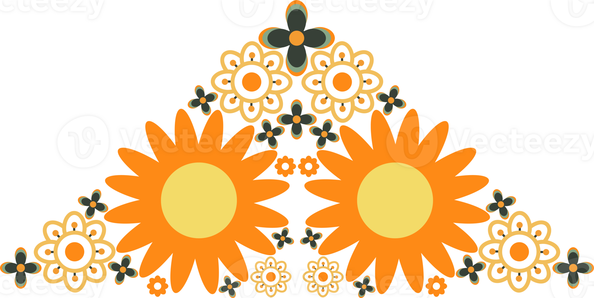 Flat Flower frame Art decoration with Bold, Vibrant Petals png