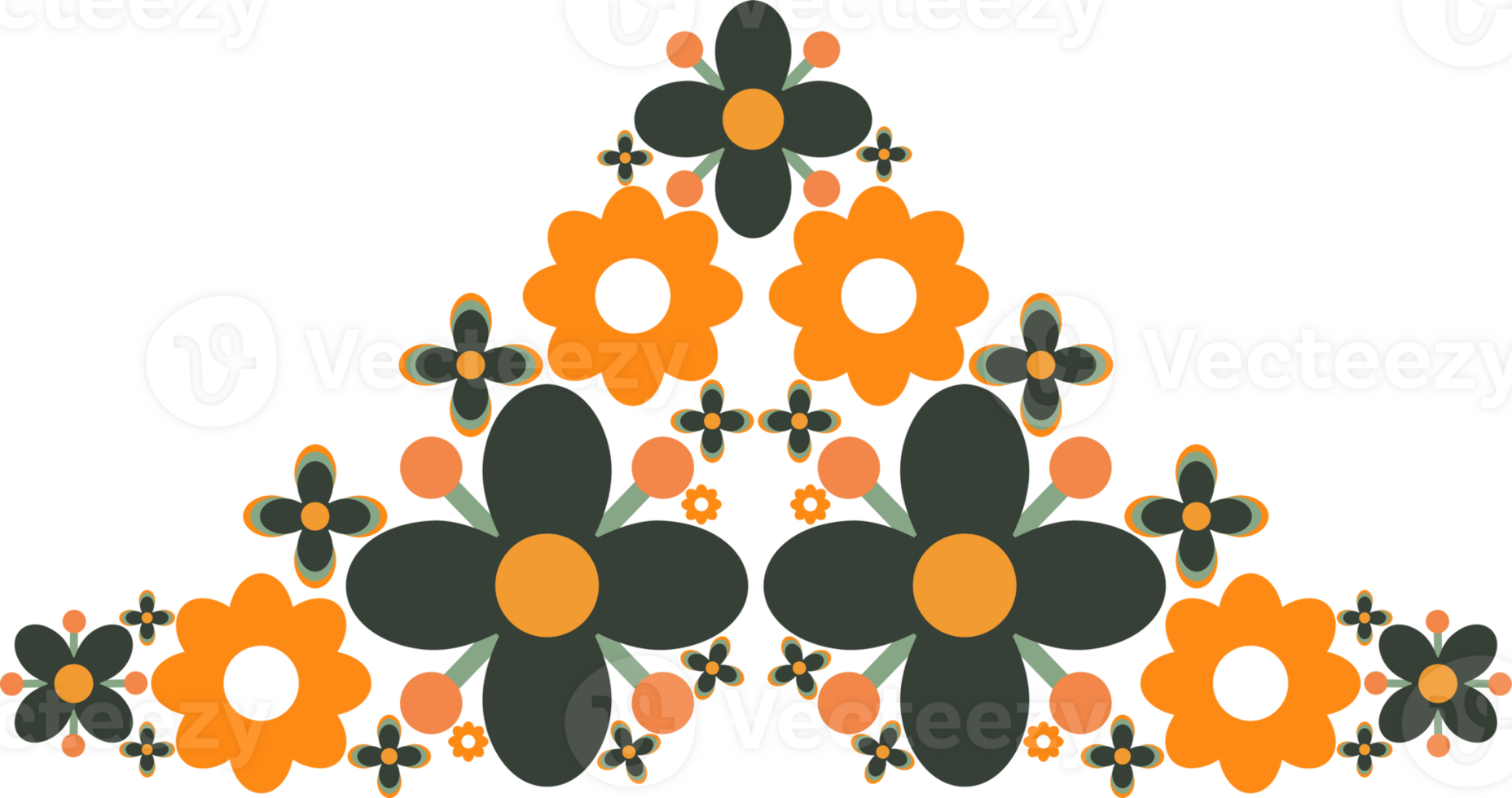 Flat Flower frame border Art with Bold, Vibrant Petals png