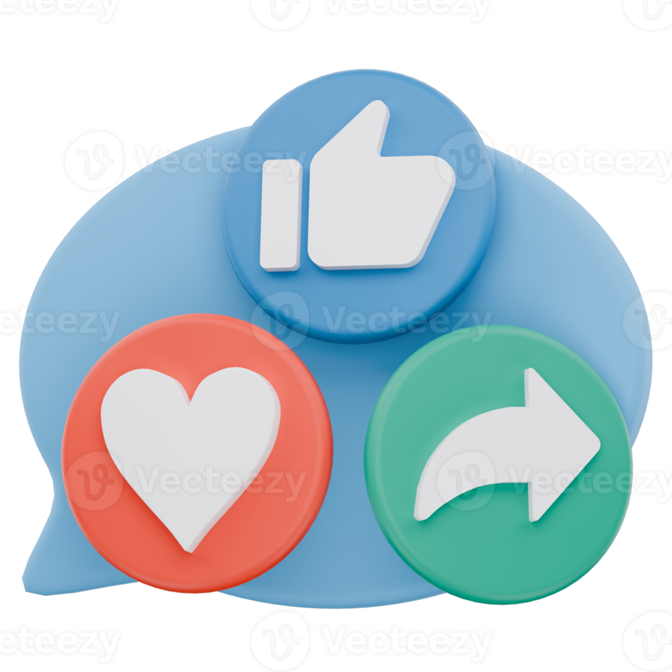 3D Like and Share Buttons Icon for Social Interaction png