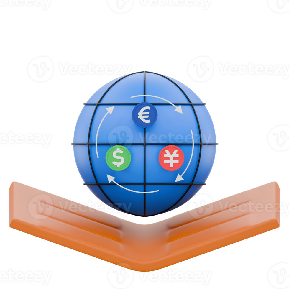 3D Global Multi-Currency Wallet Icon for Cross Border Payments png
