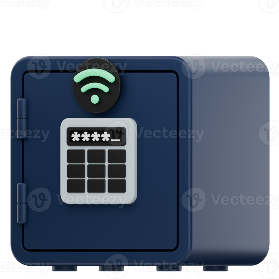 3D Digital Vault Icon with Password Pad and Secure Access Signal png