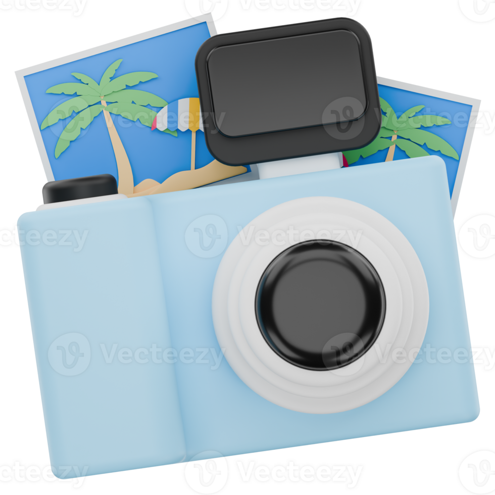 3D Camera with a Beach Photo Icon Representing Capturing Summer Memories png