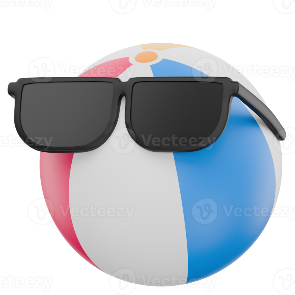 3D Beach Ball Wearing Sunglasses Icon Representing Summer Fun and Relaxation png