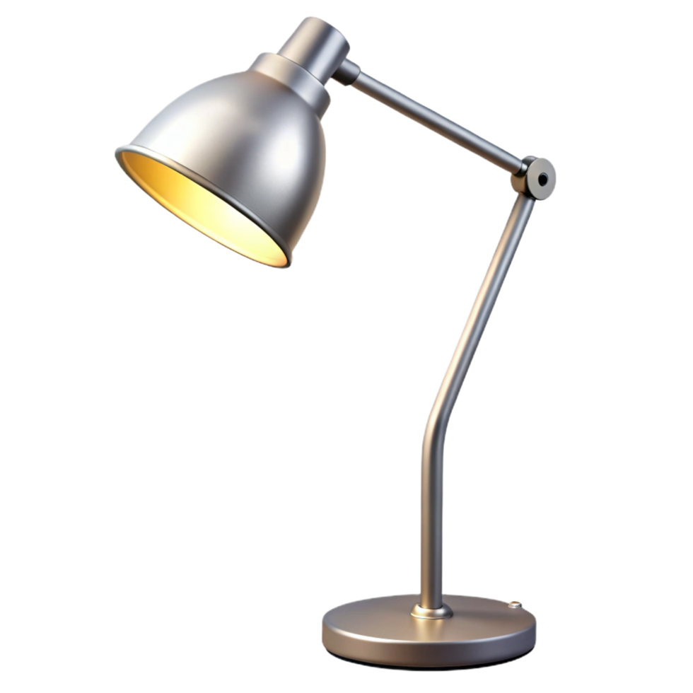 gorgeous joyful mid-century Contemporary floor lamp, brushenickel finish, adjustable arm, white shade, studio lighting, isolateon transparent background,high-resolution product photography authentic png