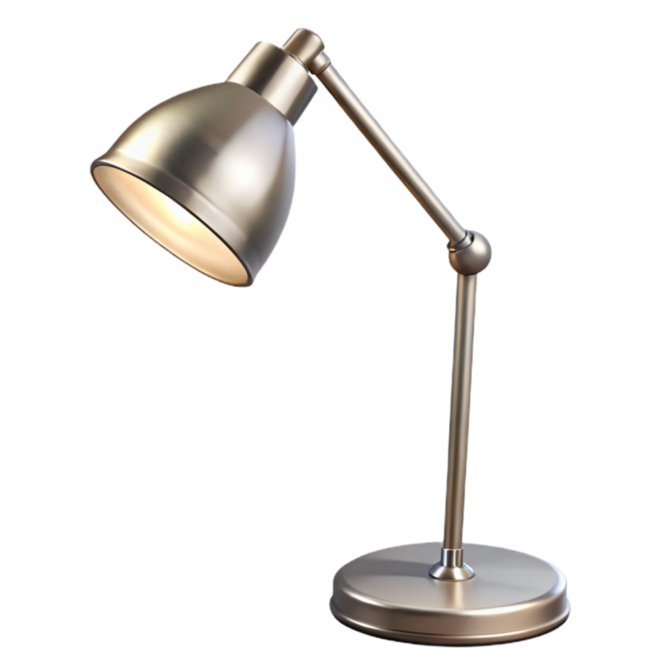 melancholic pristine Contemporary floor lamp, brushenickel finish, adjustable arm, white shade, studio lighting, isolateon transparent background,high-resolution product photography handcrafted png