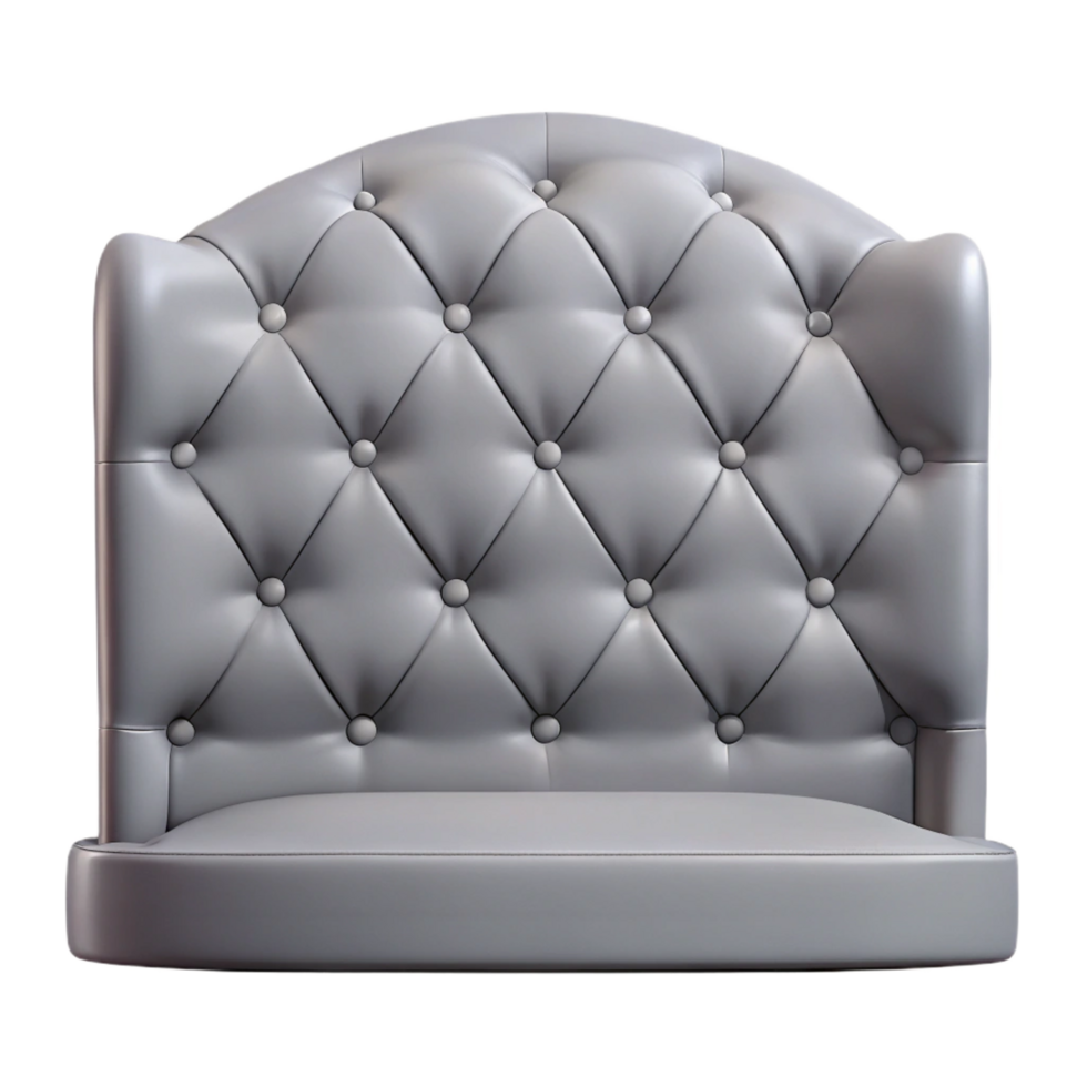 magnificent renaissance Tufteheadboard, king-size, light grey velvet, button detailing, dramatic lighting, front view, isolateon transparent background,high-resolution product photography luxury png