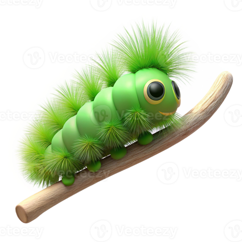 Happy Caterpillar Climbing a Curved Twig png