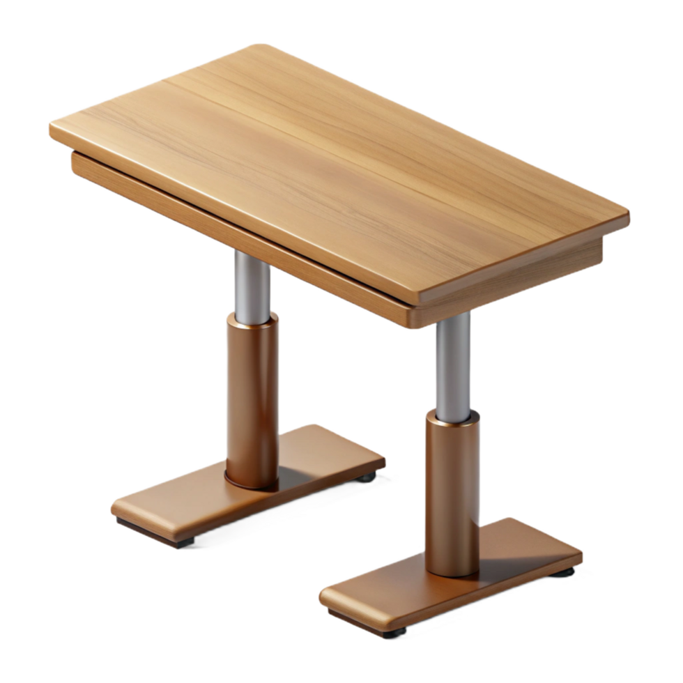 joyful wonderful Standing desk, adjustable height, woograin finish, minimalist design, studio lighting, isolateon transparent background,high-resolution product photography fine detail png