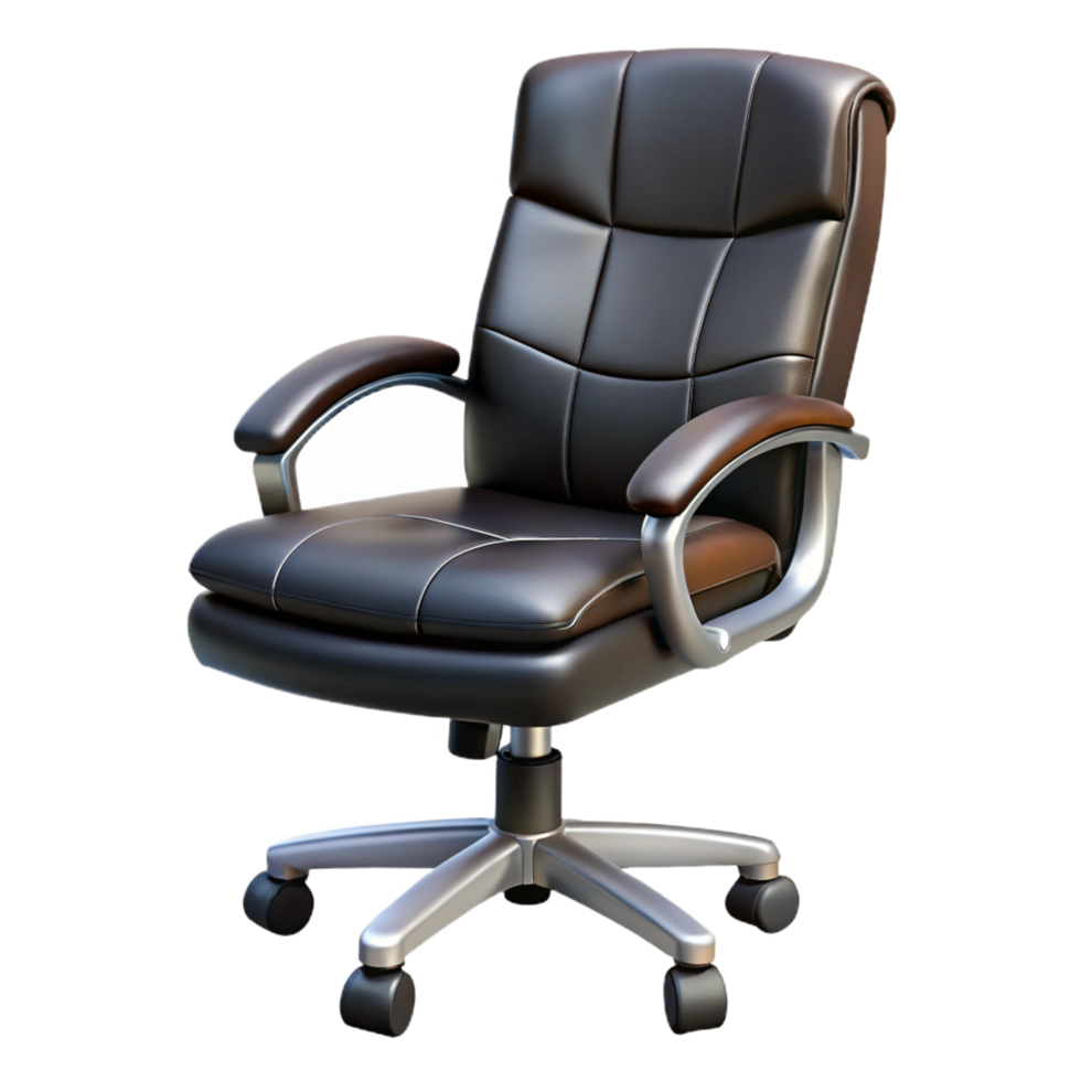 stunning artistic Rolling office chair, black leather, adjustable height, ergonomic design, studio lighting, side view, isolateon transparent background,high-resolution product photography top-tier png