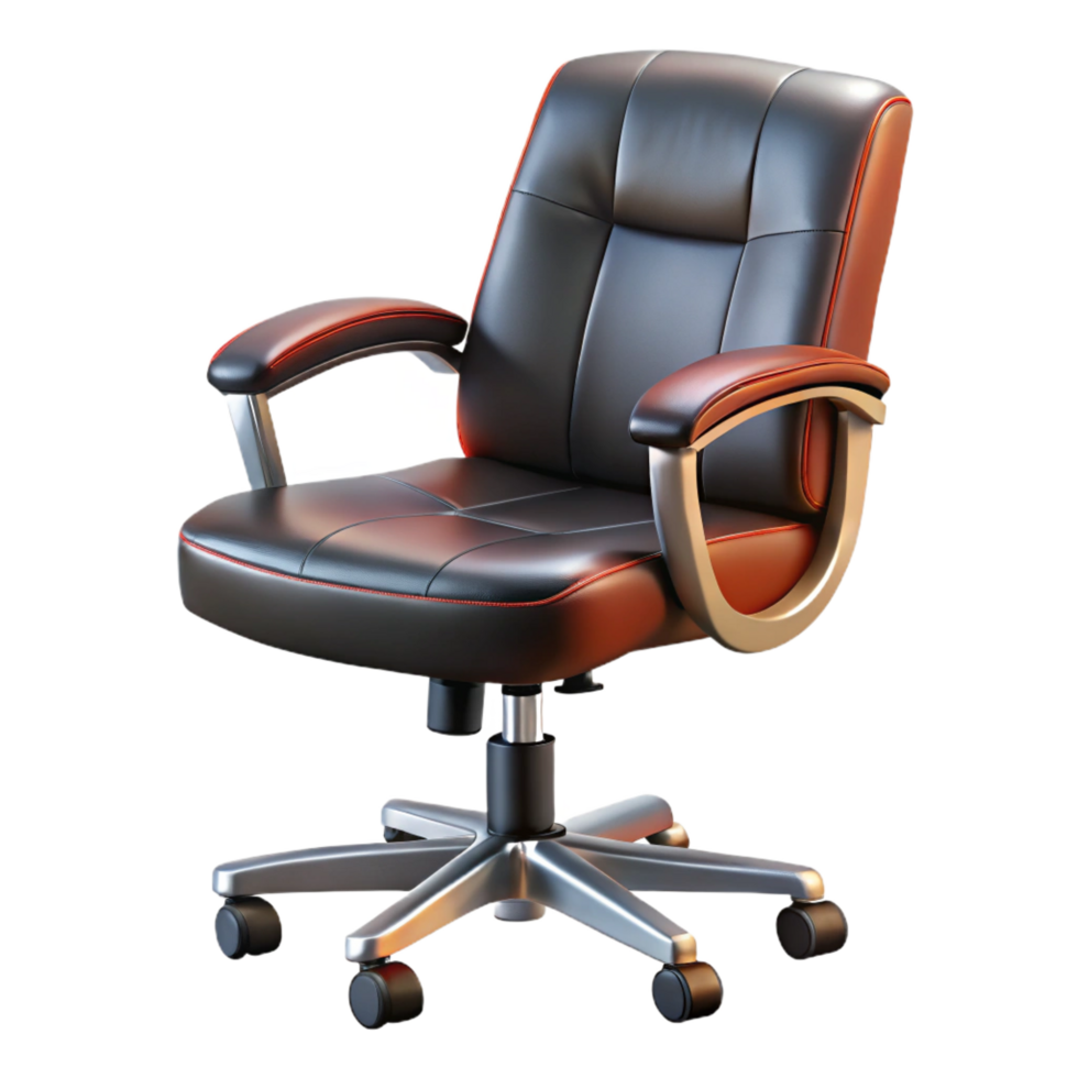 glorious baroque Rolling office chair, black leather, adjustable height, ergonomic design, studio lighting, side view, isolateon transparent background,high-resolution product photography elite png