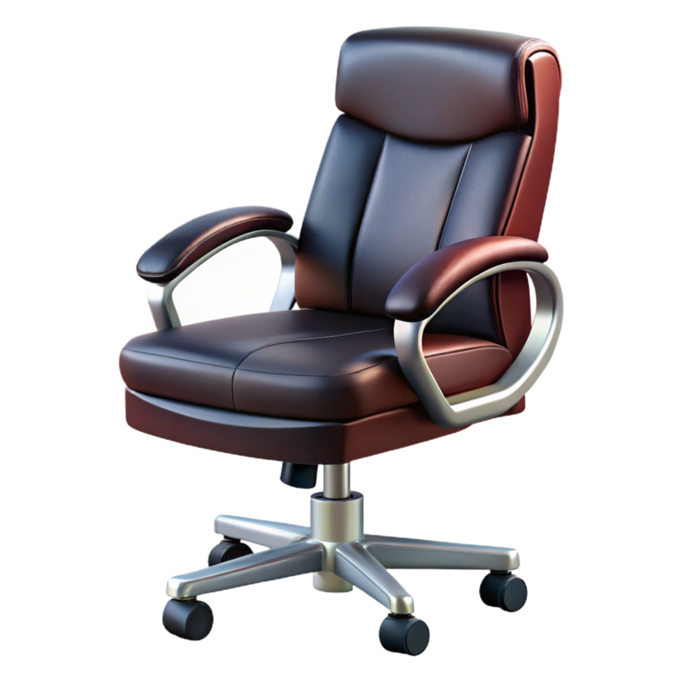 alluring bohemian Rolling office chair, black leather, adjustable height, ergonomic design, studio lighting, side view, isolateon transparent background,high-resolution product photography artisan png
