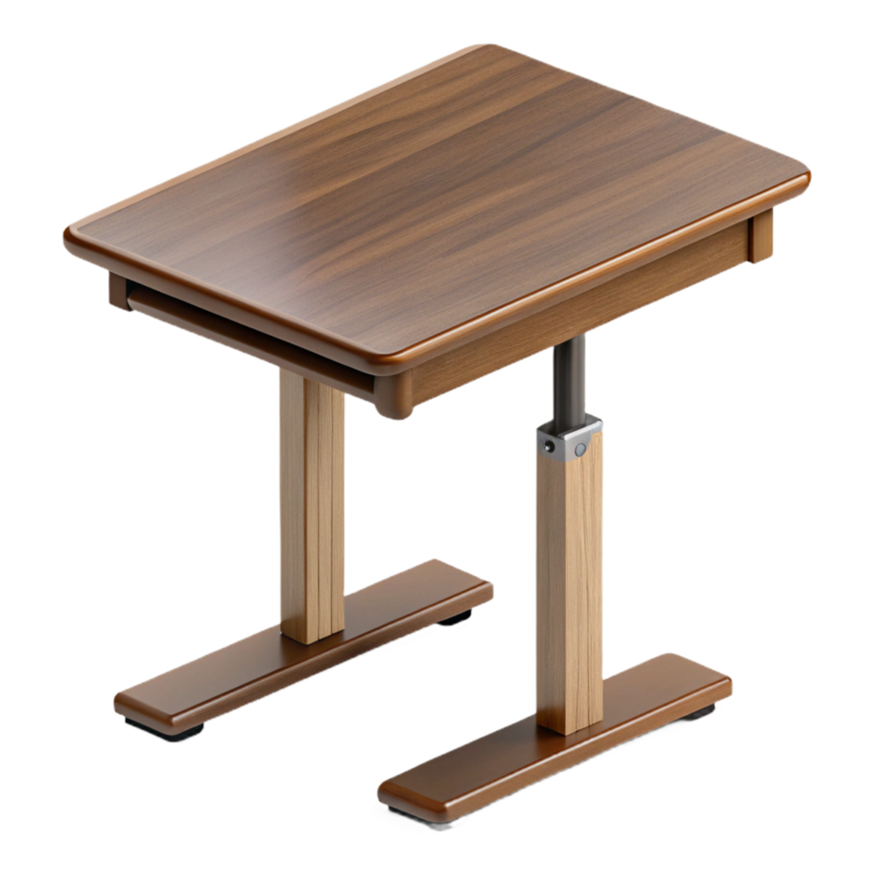 dynamic fascinating Standing desk, adjustable height, woograin finish, minimalist design, studio lighting, isolateon transparent background,high-resolution product photography high resolution png