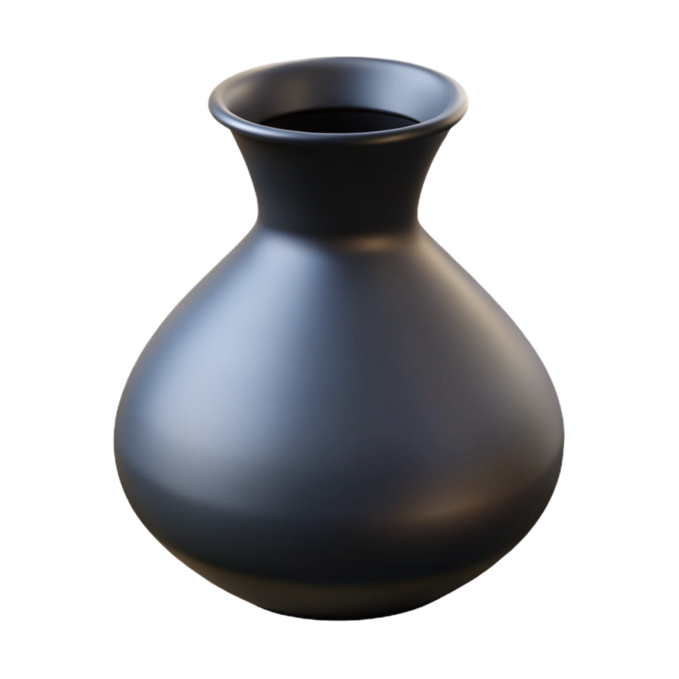 passionate fascinating Modern ceramic vase, minimalist design, matte black finish, soft lighting, front view, with transparent background,high-resolution product photography perfect clarity png