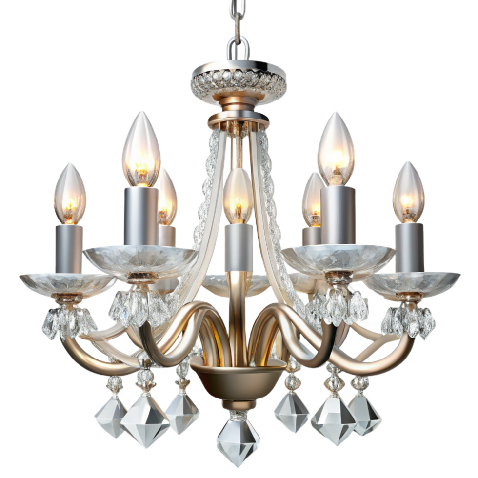 impressive rare Crystal chandelier, multiple arms, sparkling crystals, dramatic lighting, bottom view, isolateon transparent background,high-resolution product photography png