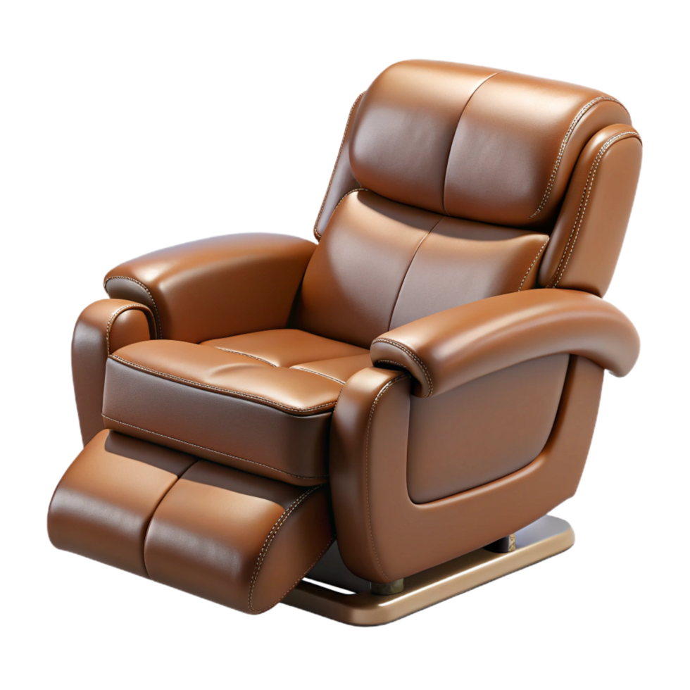 passionate picturesque Leather recliner chair, brown leather, footrest extended, studio lighting, side view, isolateon transparent background,high-resolution product photography refined png