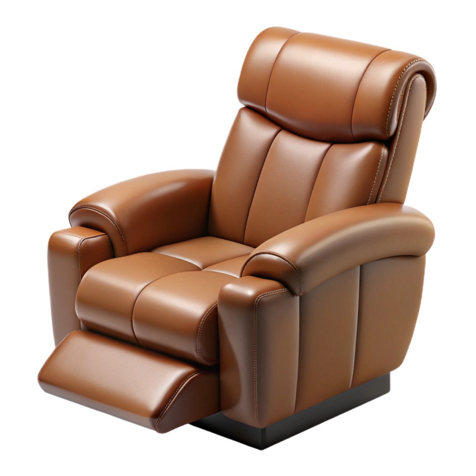 acclaimemodern Leather recliner chair, brown leather, footrest extended, studio lighting, side view, isolateon transparent background,high-resolution product photography luxury png