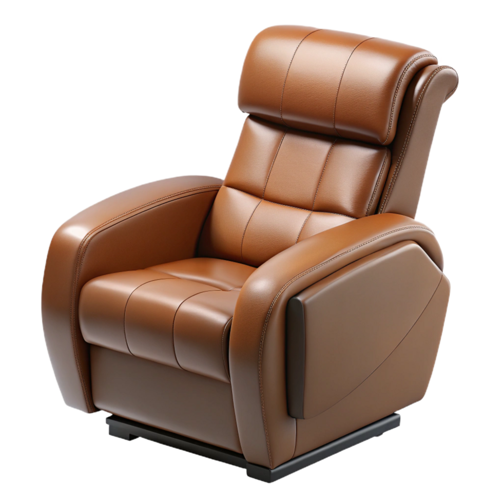 breathtaking acclaimeLeather recliner chair, brown leather, footrest extended, studio lighting, side view, isolateon transparent background,high-resolution product photography png