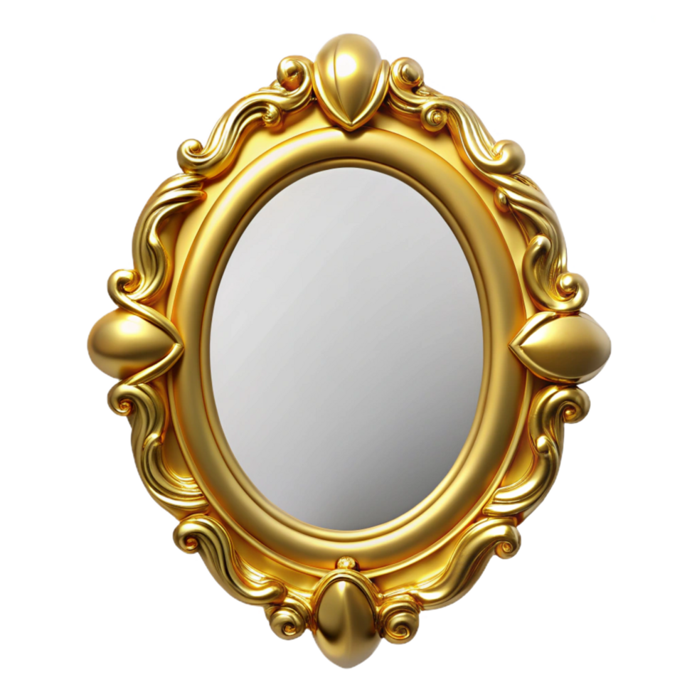 elegant exemplary Wall-mountemirror, ornate frame, golfinish, studio lighting, front view, isolateon transparent background,high-resolution product photography png