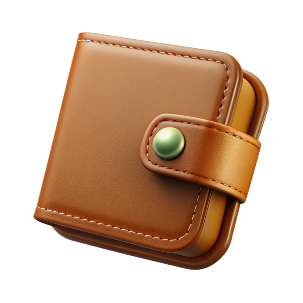 unparalleleabstract Leather women's wallet, brown, hand-stitched, slightly worn, soft lighting, isolateon transparent background,high-resolution product photography ultra HD png