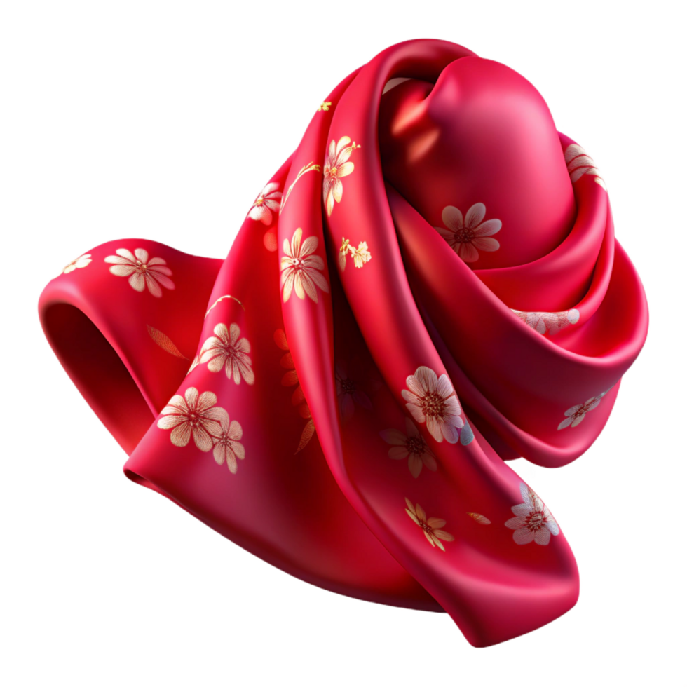 striking dreamy abstract Resilk scarf with floral pattern, flowing fabric, soft lighting, isolateon transparent background,high-resolution product photography flawless png