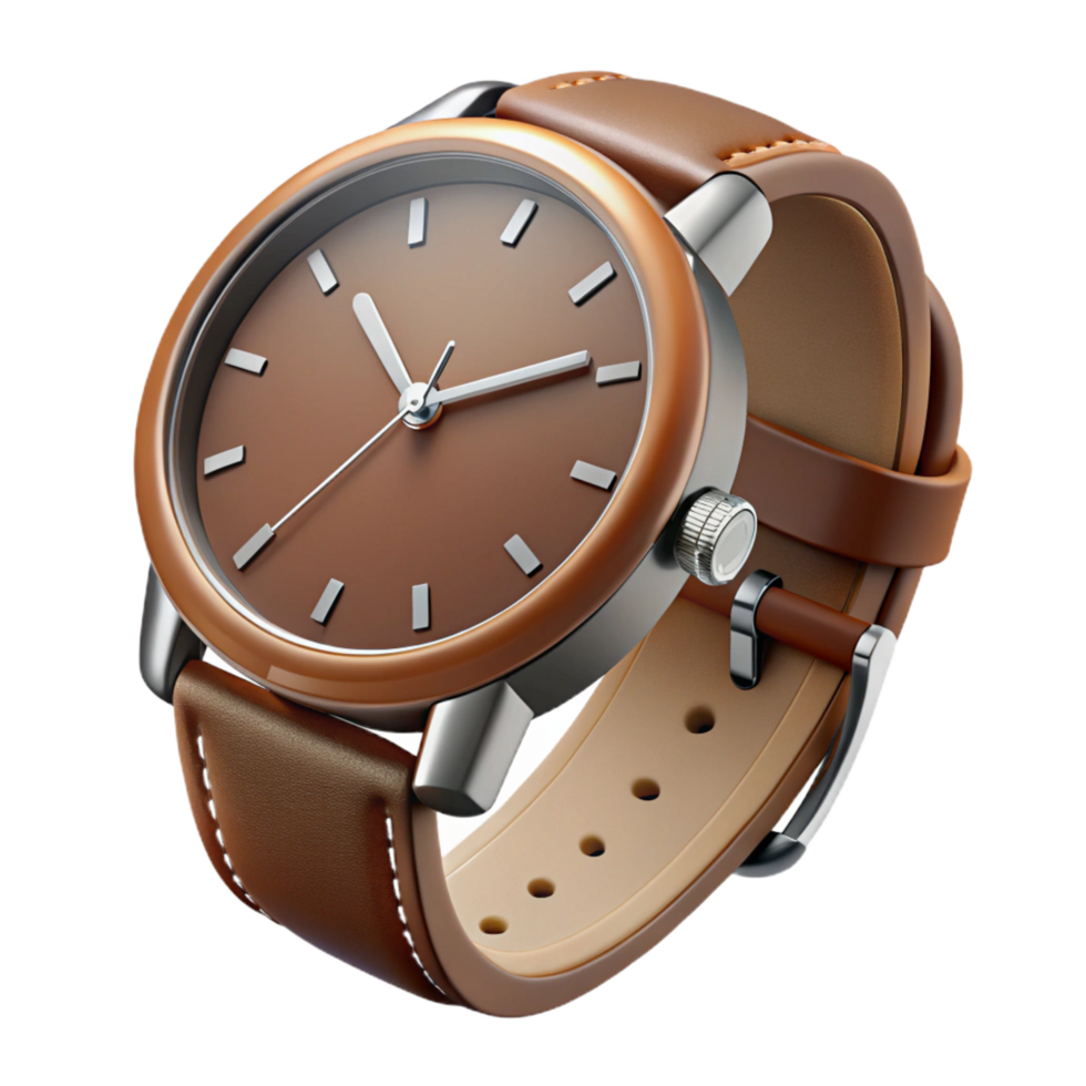 exemplary bohemian Brown leather watch with a metal band, detaileclock face, studio lighting, isolateon transparent background,high-resolution product photography elite png