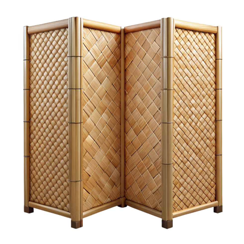 gorgeous unparalleleBamboo room divider, woven panels, natural finish, soft lighting, front view, with transparent background,high-resolution product photography png
