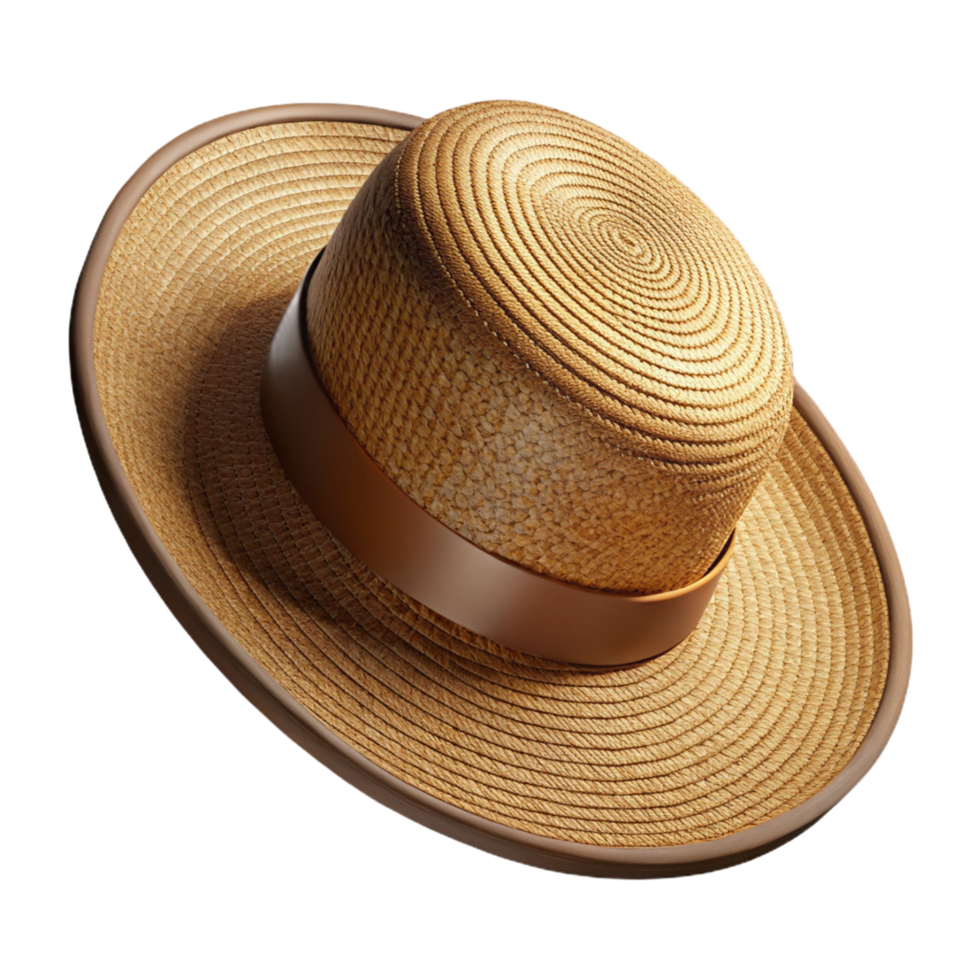 dramatic intense modern Woven straw hat with a wide brim, texturesurface, studio lighting, top-down view, isolateon transparent background,high-resolution product photography high resolution png