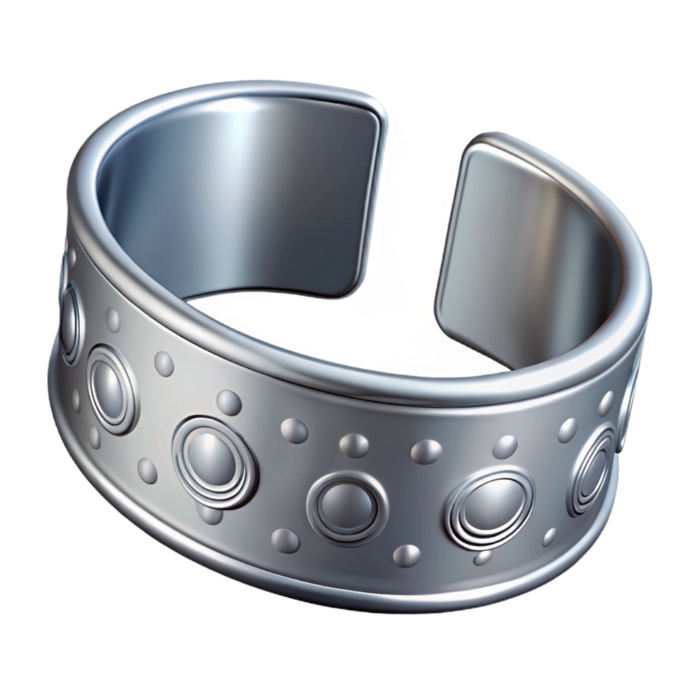 spectacular celebrateSilver cuff bracelet with engravedetails, metallic sheen, studio lighting, front view, isolateon transparent background,high-resolution product photography png