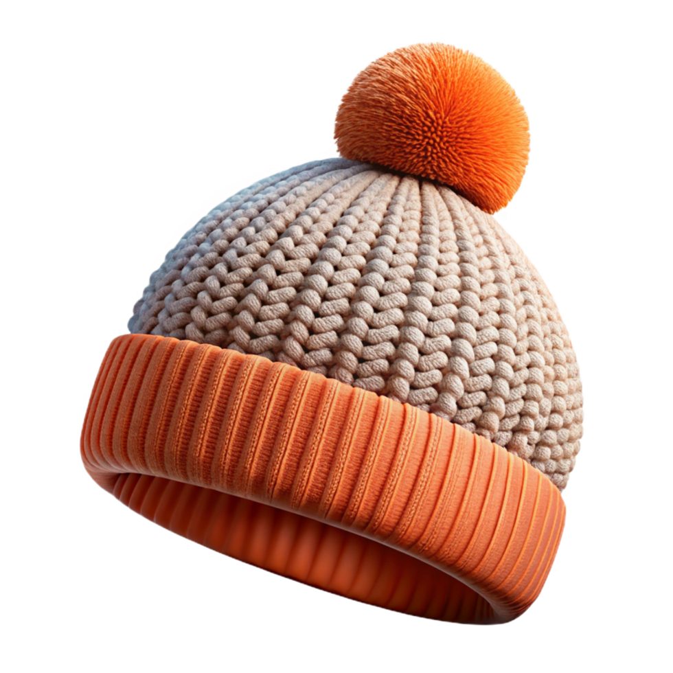 alluring art deco Knittewool beanie with a pompom on top, textureknit pattern, studio lighting, front view, isolateon transparent background,high-resolution product photography top-tier png