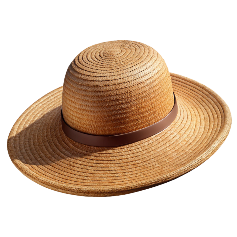 extraordinary geometric Wide-brimmesun hat made of woven raffia, natural texture, studio lighting, front view, isolateon transparent background,high-resolution product photography luxury png