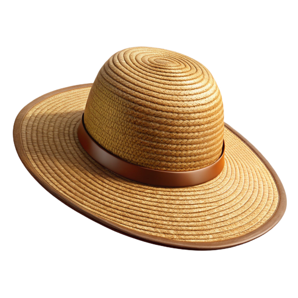 gorgeous retro Wide-brimmesun hat made of woven raffia, natural texture, studio lighting, front view, isolateon transparent background,high-resolution product photography 8K png