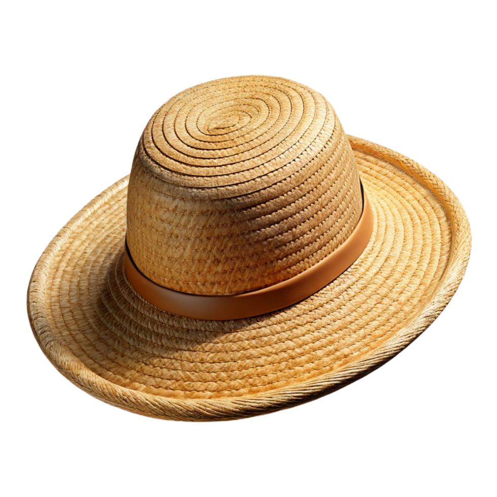 spectacular bolmodern Wide-brimmesun hat made of woven raffia, natural texture, studio lighting, front view, isolateon transparent background,high-resolution product photography 4K png
