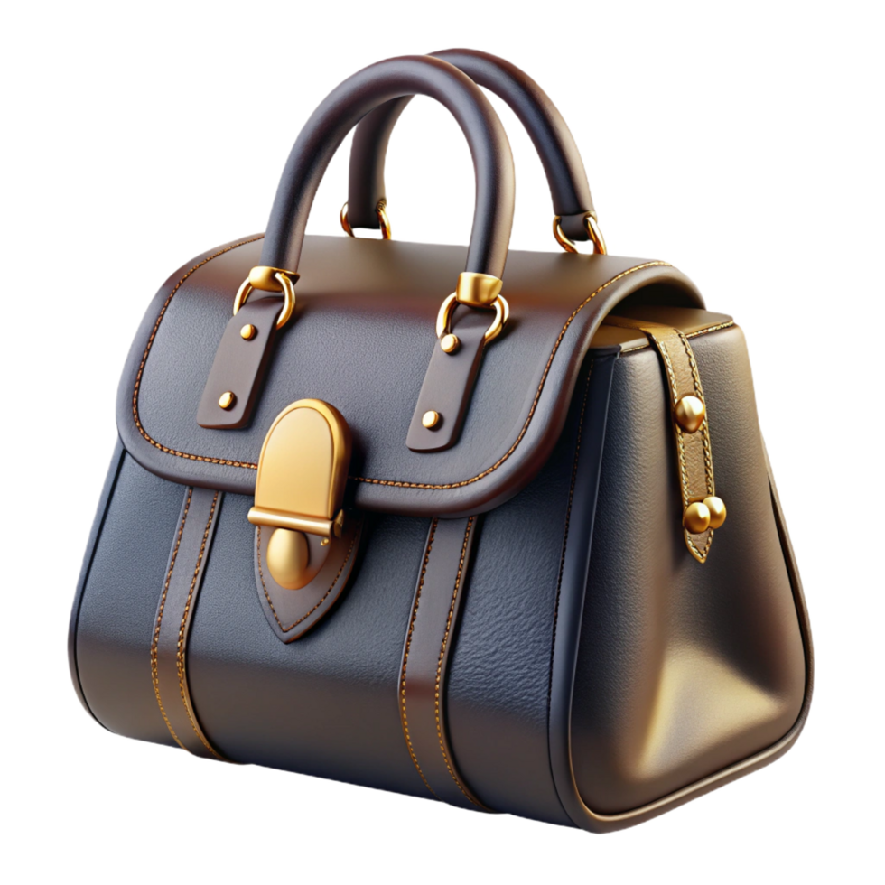 mesmerizing dreamy urban Black leather handbag with golhardware, detailestitching, studio lighting, isolateon transparent background,high-resolution product photography high quality png