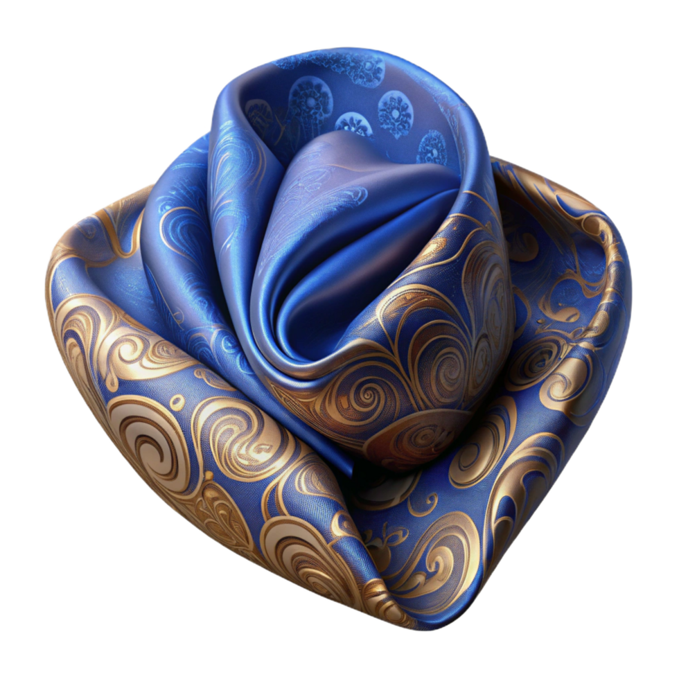 sought-after classic Silk pocket square with paisley pattern, flowing fabric, soft lighting, top-down view, isolateon transparent background,high-resolution product photography ultra HD png