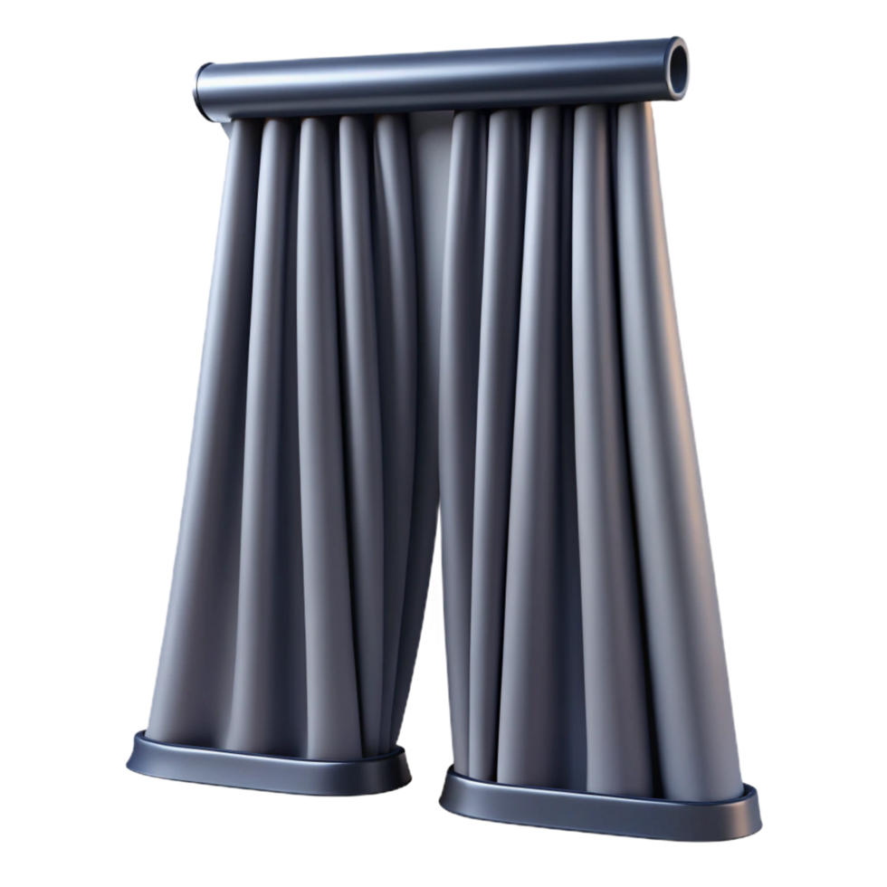 iconic artistic Blackout curtain, dark gray, thick fabric, front view, soft lighting, isolateon transparent background,high-resolution product photography precision png