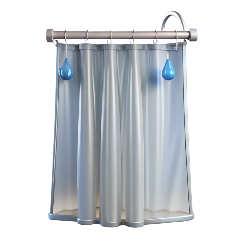 beautiful dynamic baroque Shower curtain, clear plastic, water droplets, studio lighting, front view, isolateon transparent background,high-resolution product photography high resolution png
