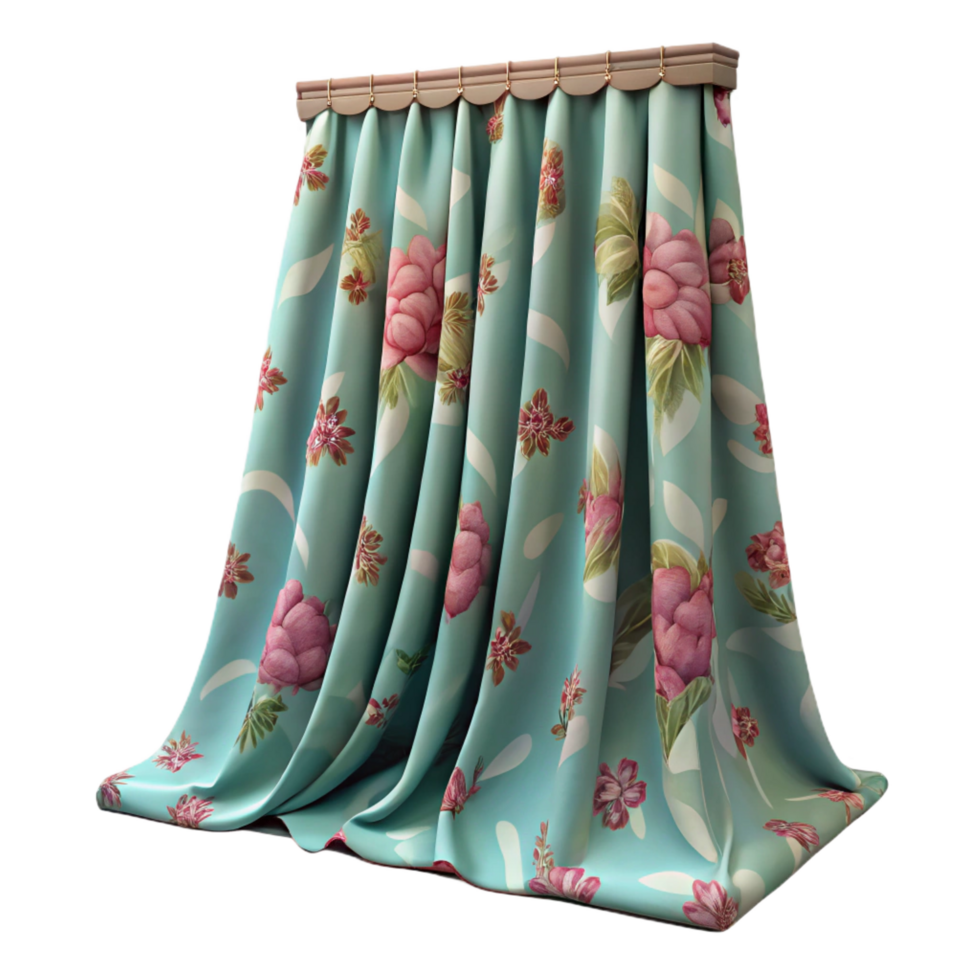 iconic vintage Patternecurtain, floral print, cotton fabric, studio lighting, isolateon transparent background,high-resolution product photography original png