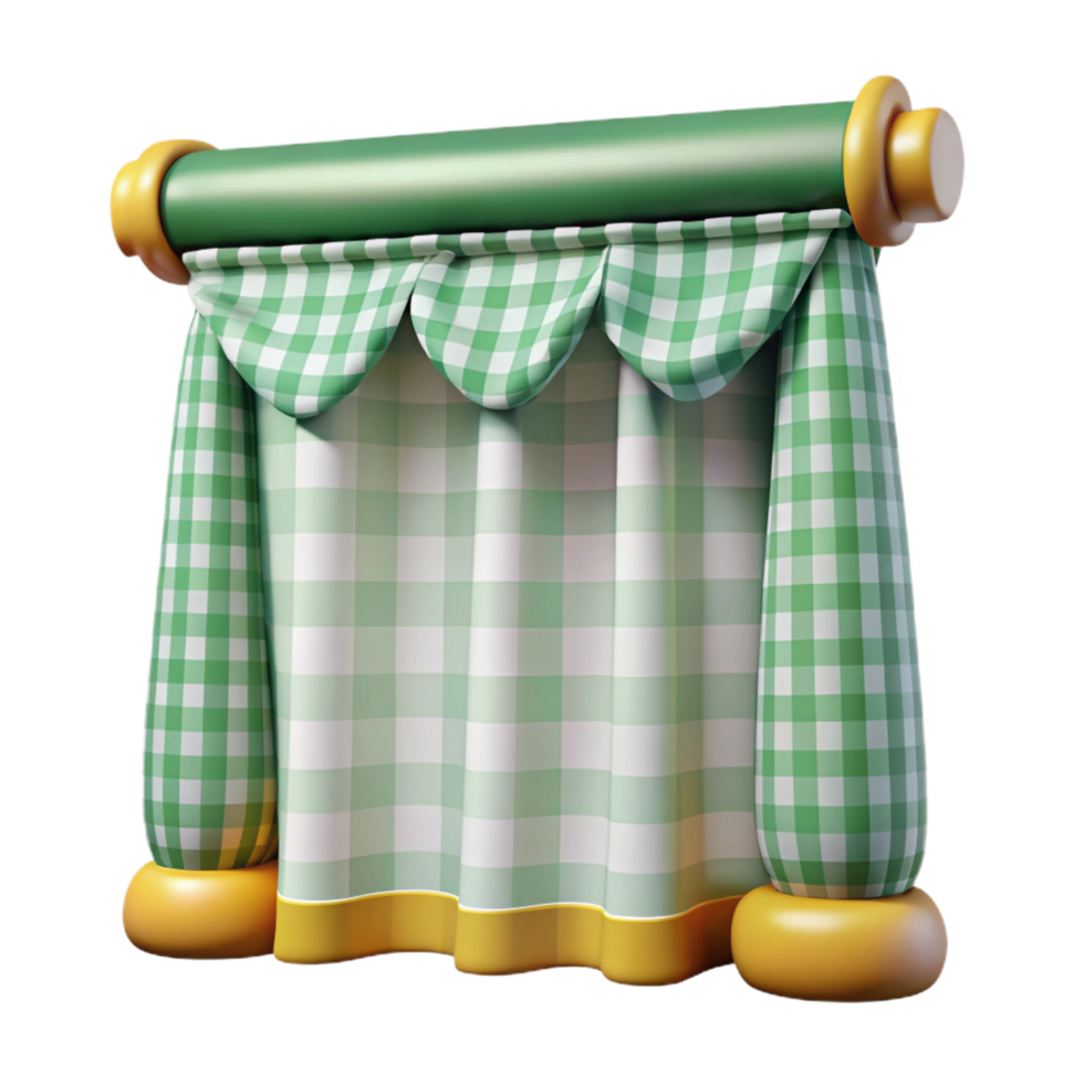 breathtaking celebrateCafe curtain, gingham pattern, ruffleedge, bright lighting, front view, isolateon transparent background,high-resolution product photography png