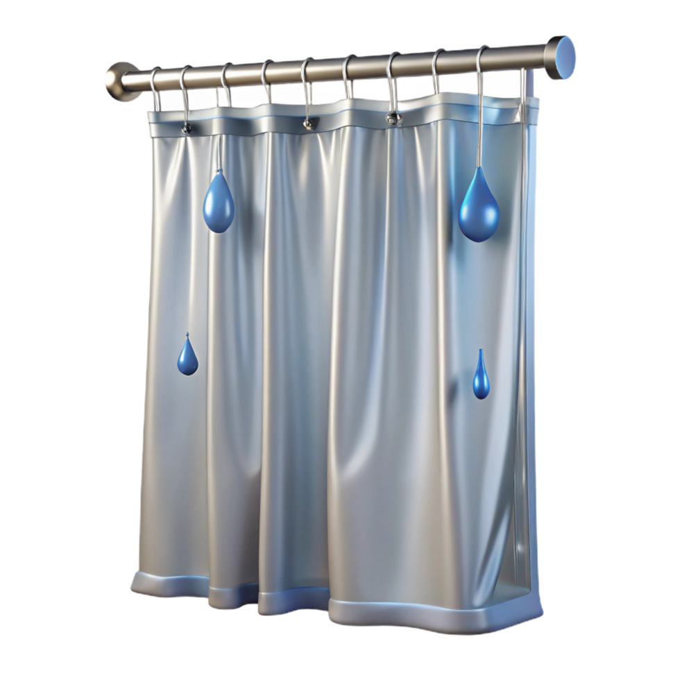 wonderful rustic Shower curtain, clear plastic, water droplets, studio lighting, front view, isolateon transparent background,high-resolution product photography crisp png