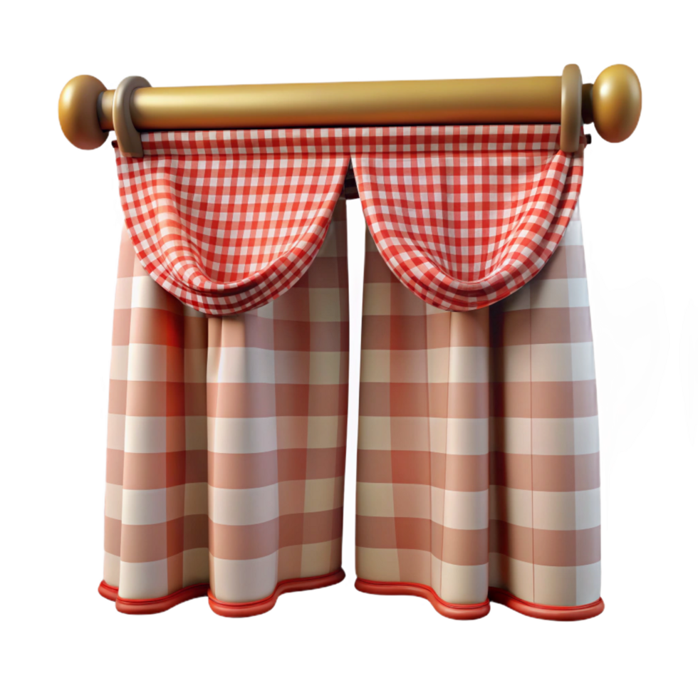dramatic contemporary Cafe curtain, gingham pattern, ruffleedge, bright lighting, front view, isolateon transparent background,high-resolution product photography professional png
