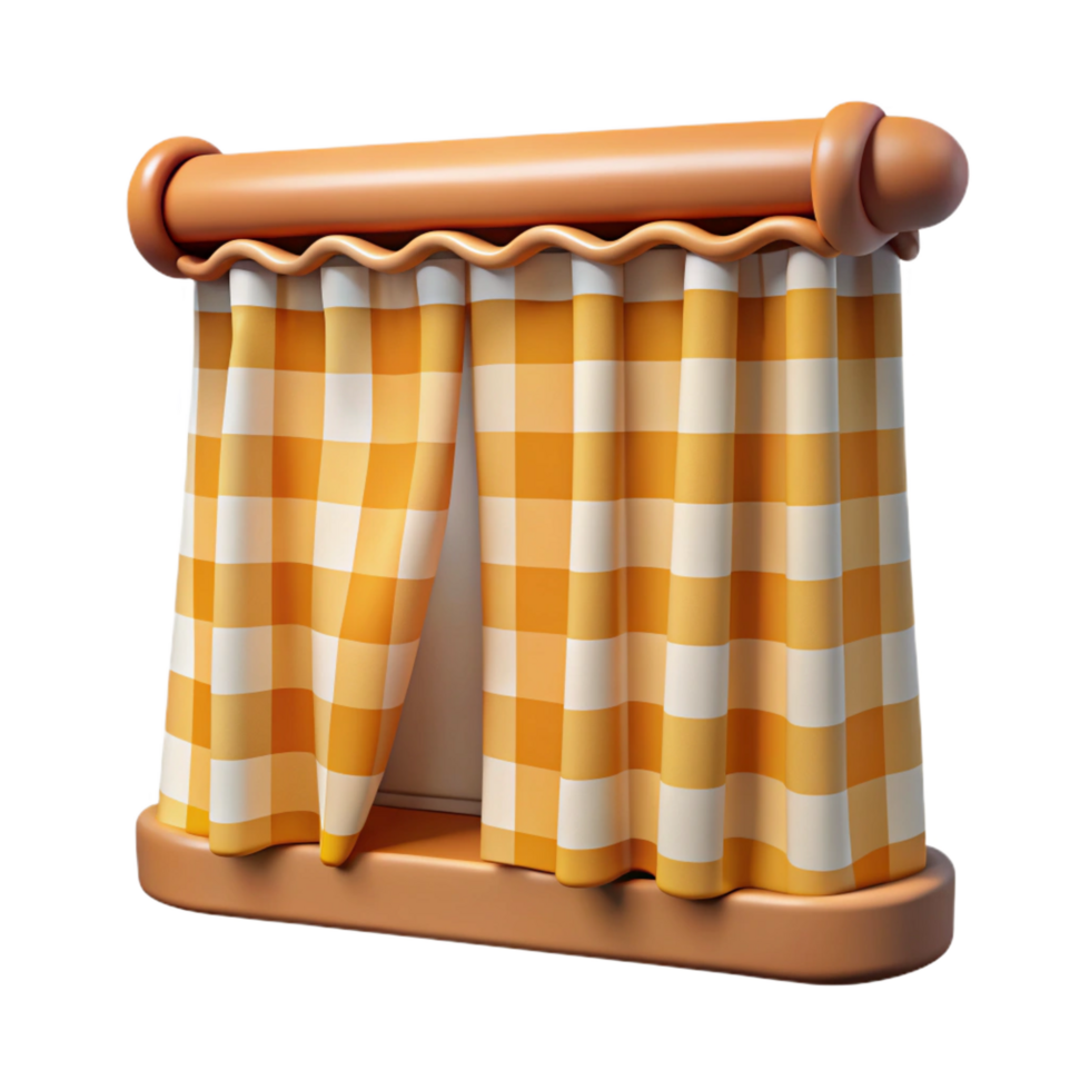 dramatic pristine Cafe curtain, gingham pattern, ruffleedge, bright lighting, front view, isolateon transparent background,high-resolution product photography original png