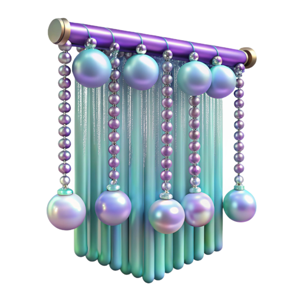 spectacular exceptional Beadecurtain, iridescent beads, sparkling effect, studio lighting, front view, isolateon transparent background,high-resolution product photography png