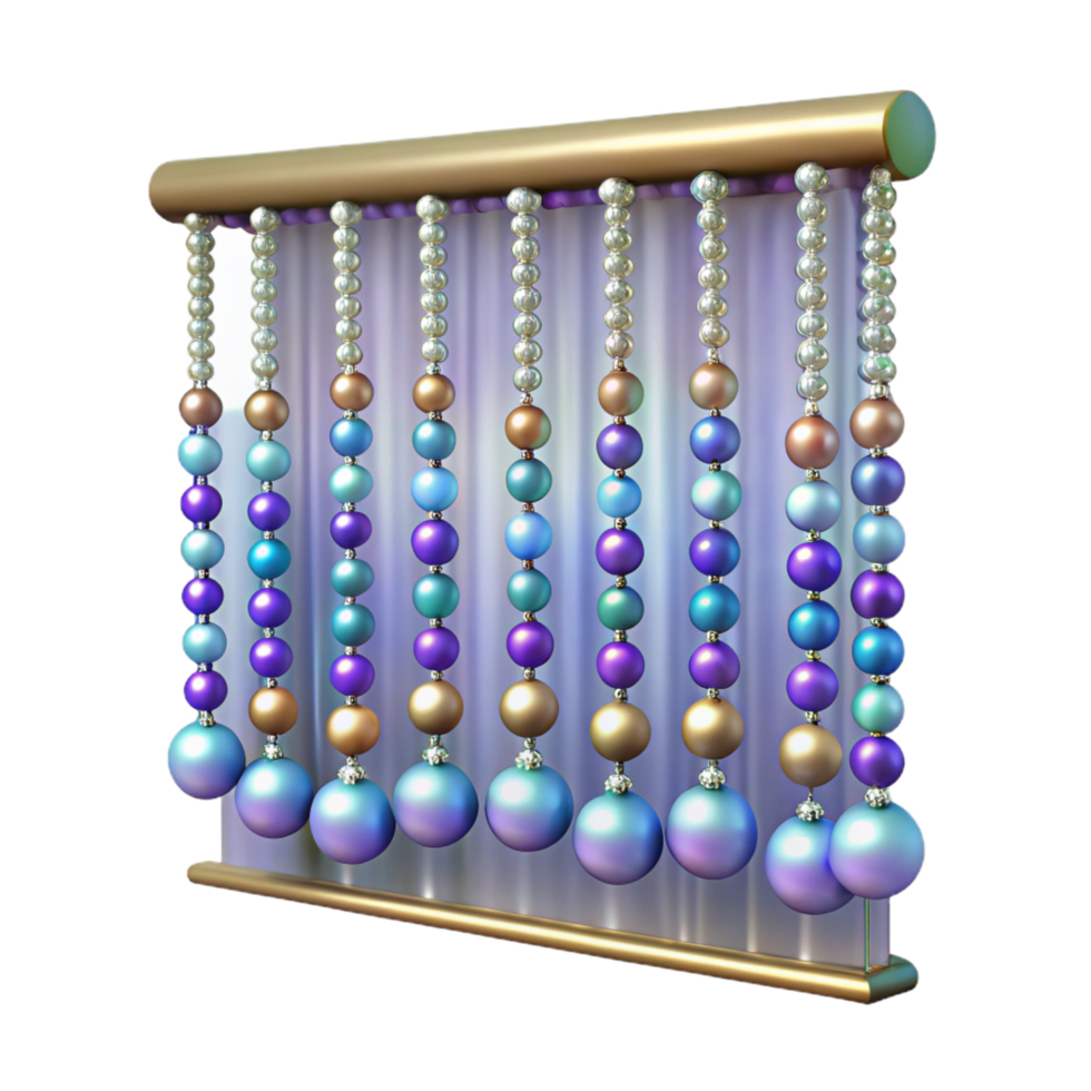 mysterious exquisite Beadecurtain, iridescent beads, sparkling effect, studio lighting, front view, isolateon transparent background,high-resolution product photography studio quality png